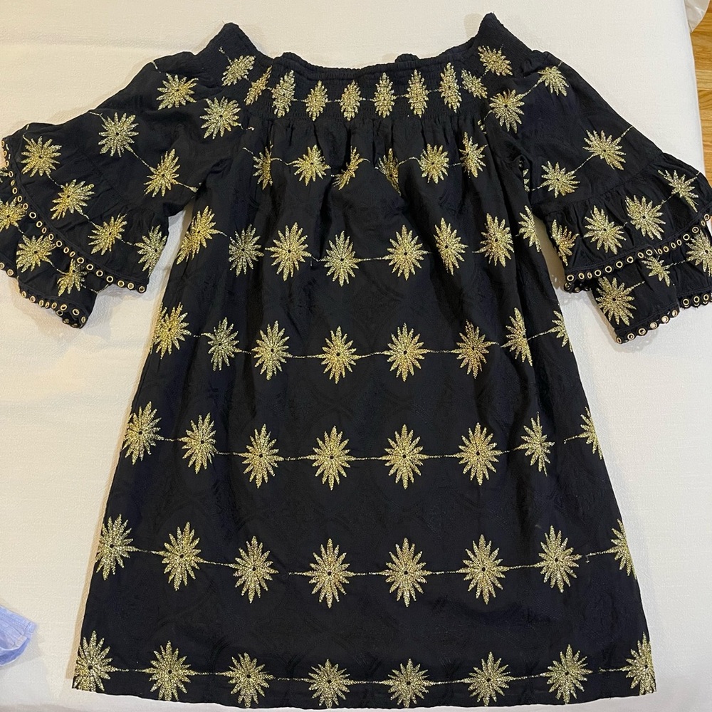 Boston Proper Black Dress with Gold Detailing